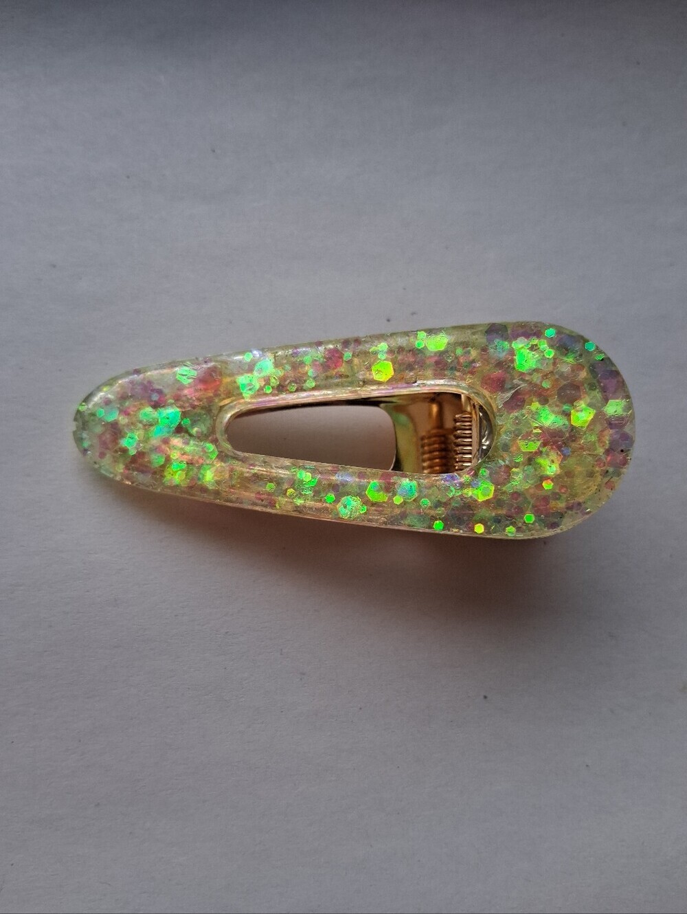 5/$25 Hand Crafted Iridescent Green Glitter Resin Hair Clip